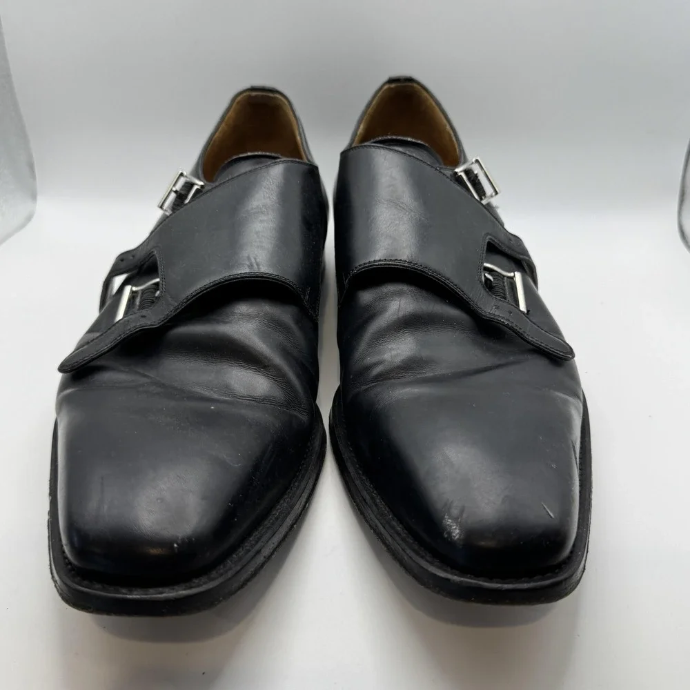 Magnanni‎ Shoes Mens 9.5 Black Leather Double Monk Strap Dress Miro Square Toe